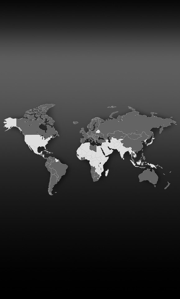 Black and white world map with countries highlighted on a black background, showing Einhell’s global presence.