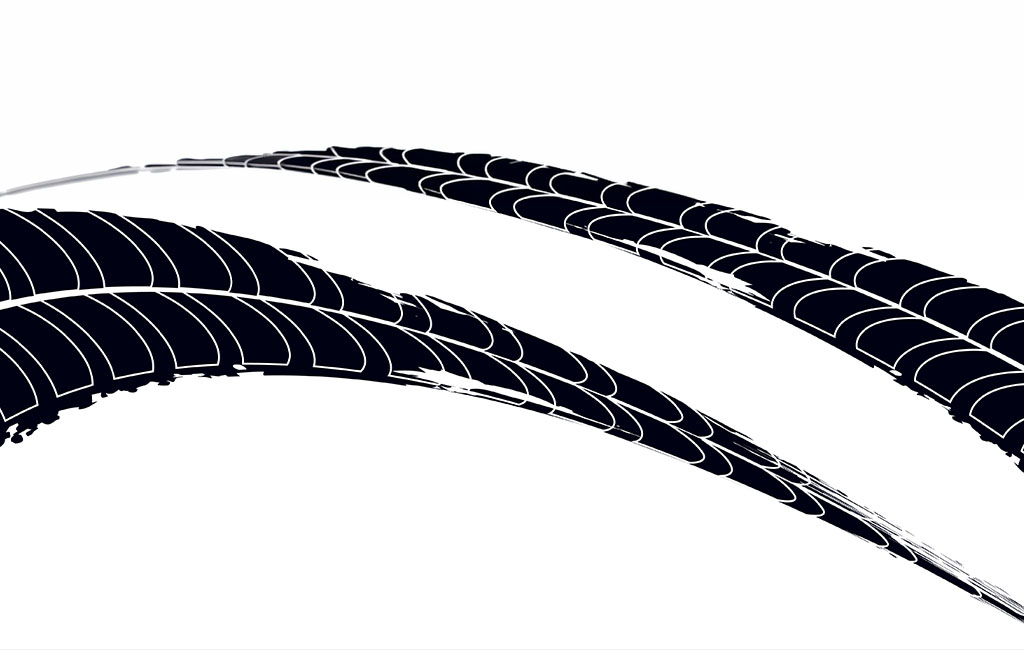 Graphic illustration of two tire tracks as a symbol for tyre tread and road contact.