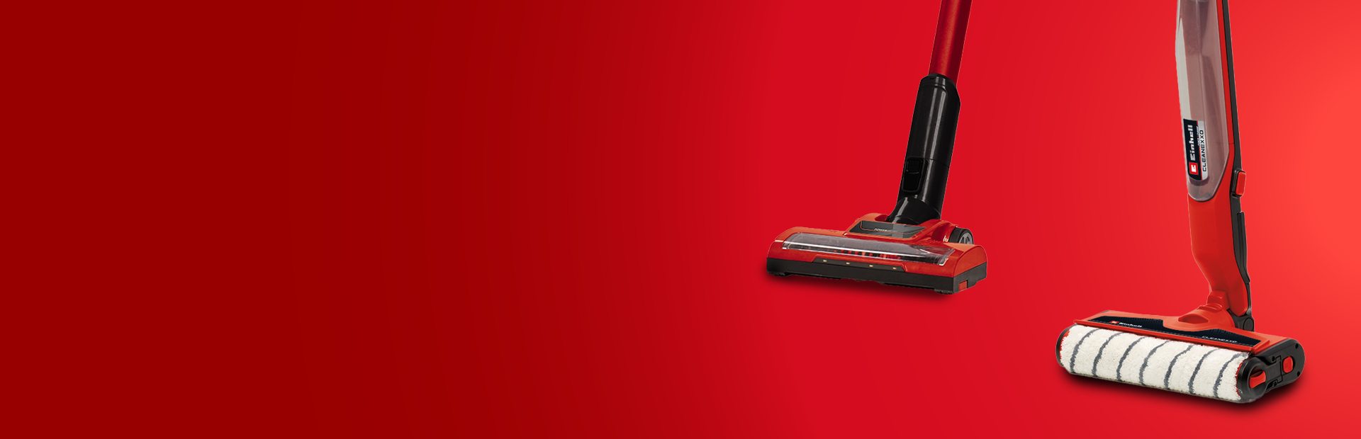 Darstellung eines Einhell-Stielstaubsaugers und eines Einhell-Hartbodenreinigers.